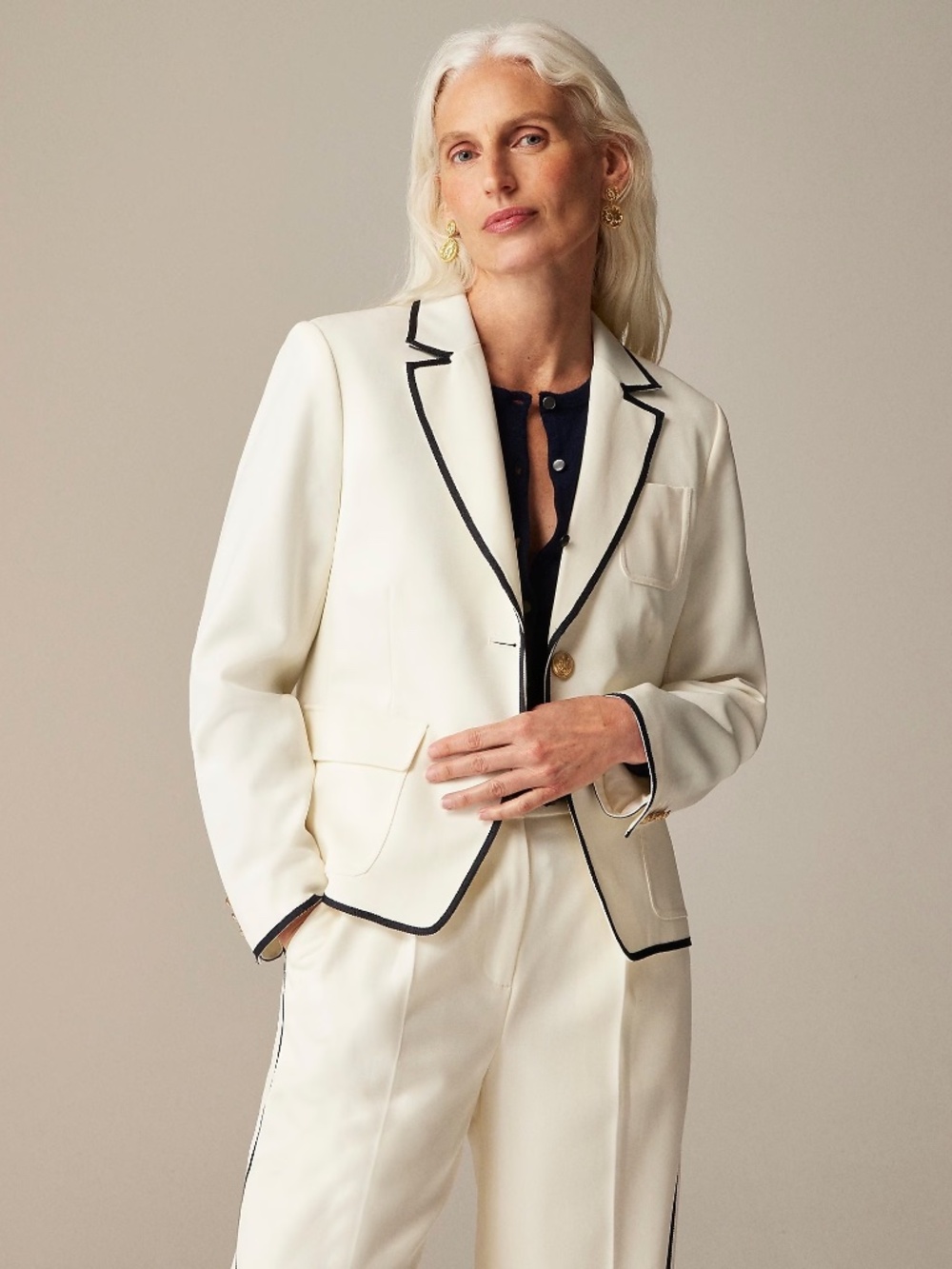 J.Crew Collection Shrunken-fit Blazer with Contrast Trim in Wool Blend